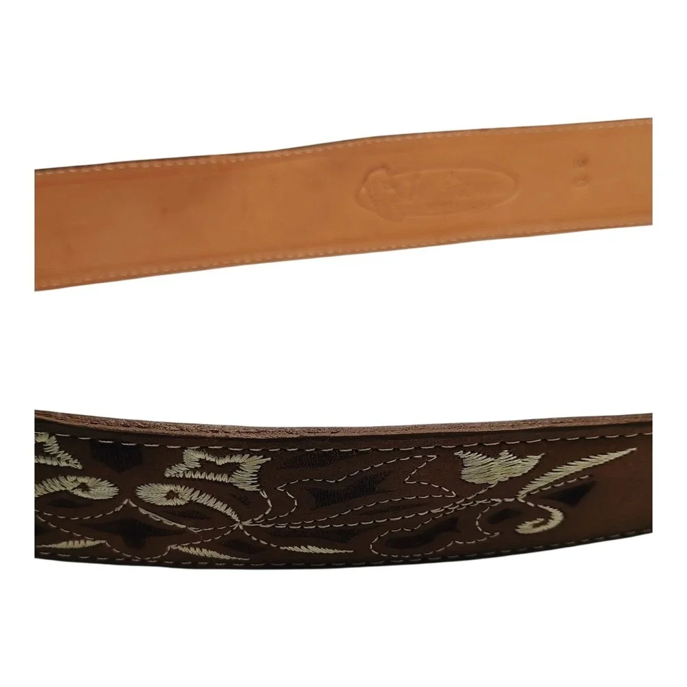La Sierra Boots Belt Unisex Size 30 Leather Brown Floral Embroidered 30-35 Inch